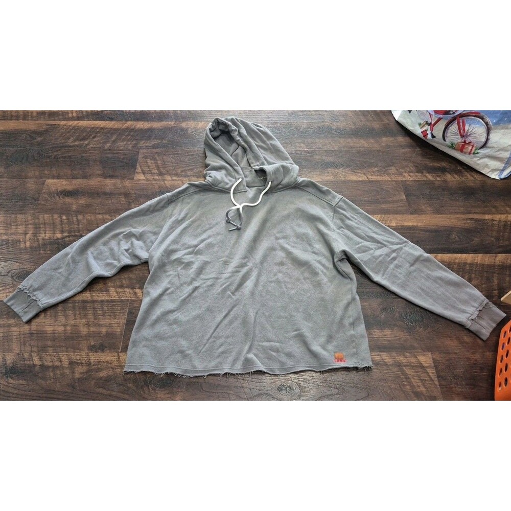 Peace Love World Grey Radiate Happiness Hoodie Large Raw Edge